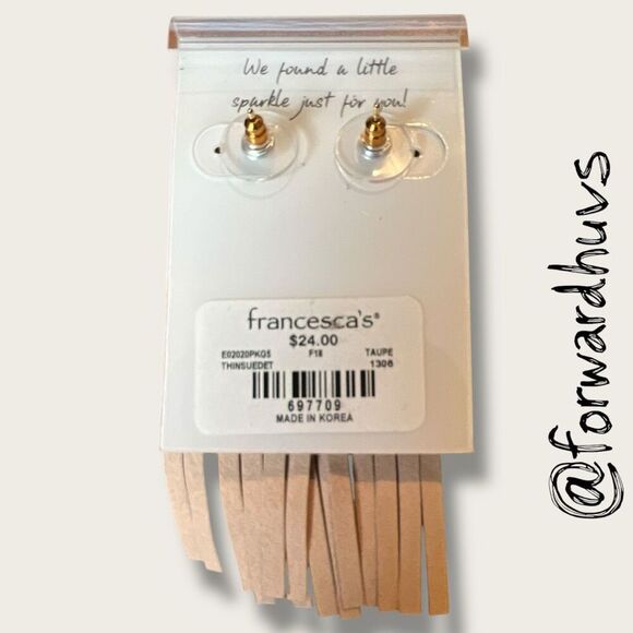 Francesca’s Gold Tone Triangle Taupe Suede Fringe Earrings - Picture 3 of 7